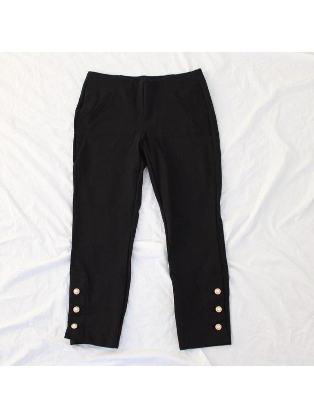 Chico's black ankle trousers with button details on ankles. Size: 0P